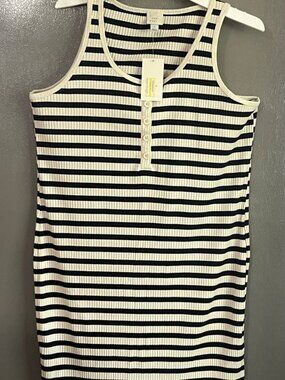 Striped Ribbed Sleeveless Tank Dress L